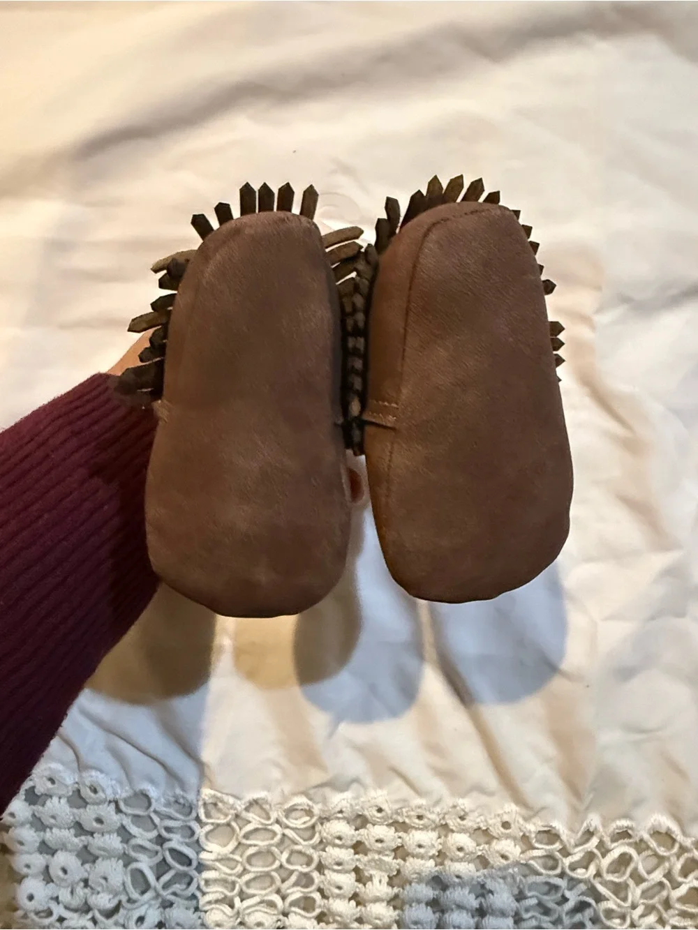 First Steps Brown Fringe Baby Moccasins - Size 2 (3-6 Months)